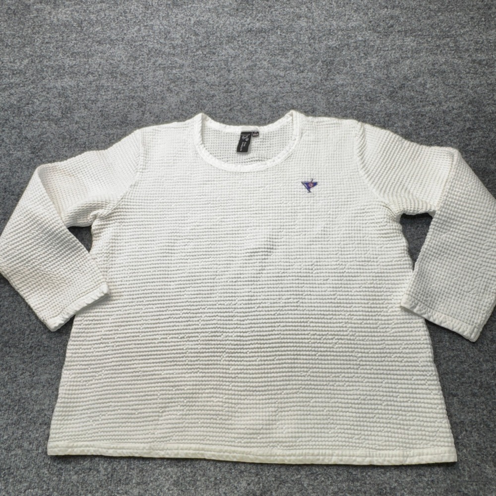 Ocean Reef Club Sweater Womens Medium White Waffle Knit Crew Flag Pennant Logo